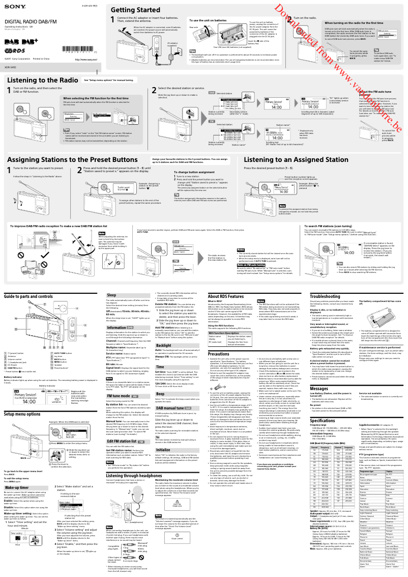Page 1 of the manual User Manual Sony XDR-S41DB