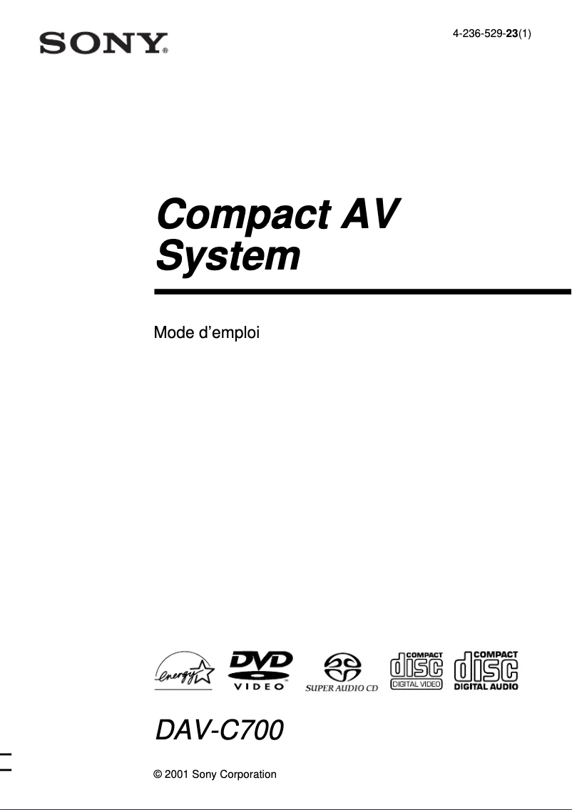 Page 1 of the manual User Manual Sony DAV-C700