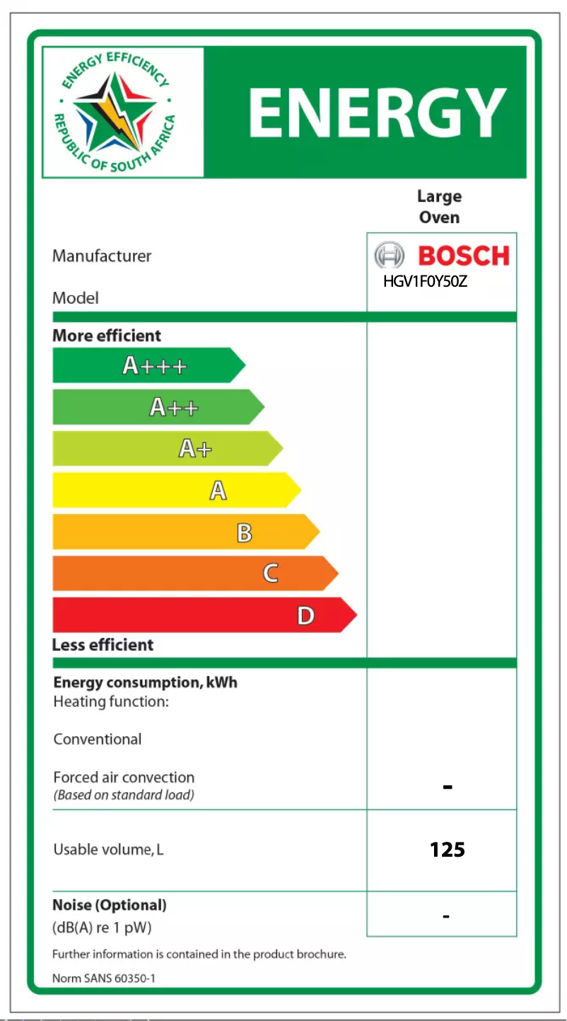 Page 1 of the manual Energy Label Bosch HGV1F0Y50Z