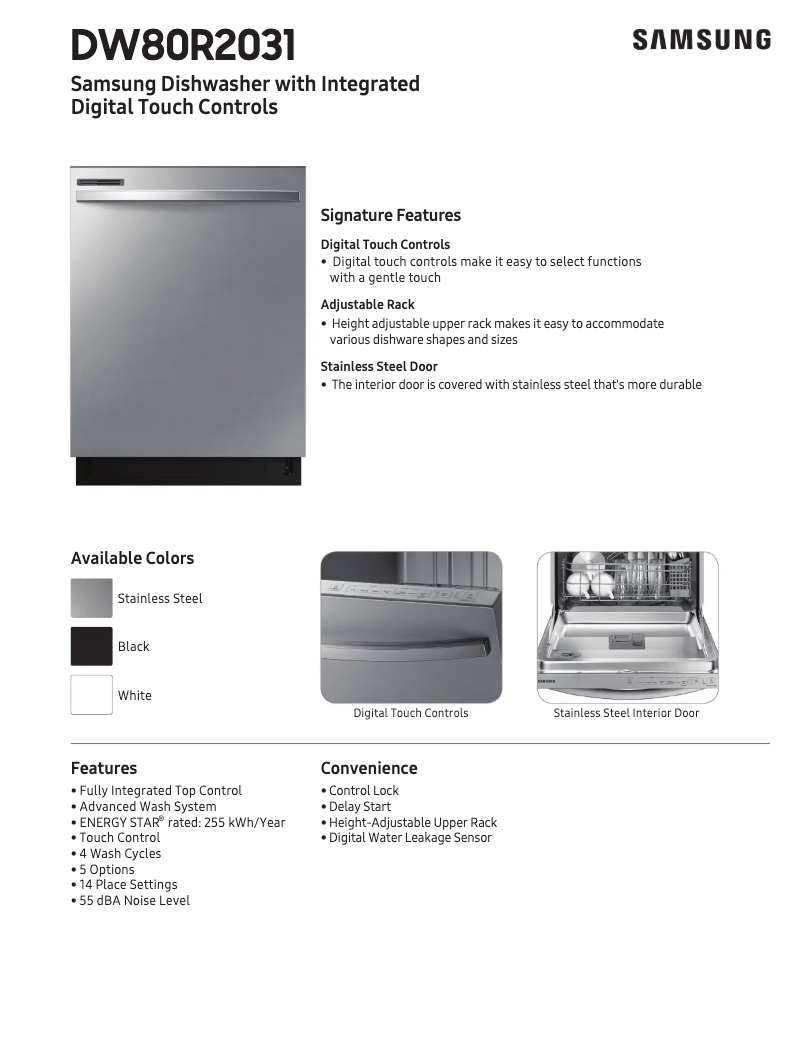 Page 1 of the manual Technical Sheet Samsung DW80R2031UB