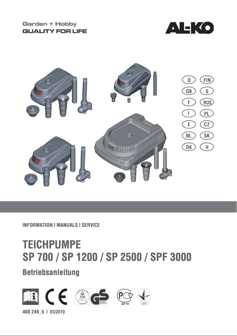 Page 1 of the manual User Manual AL-KO SP 2500