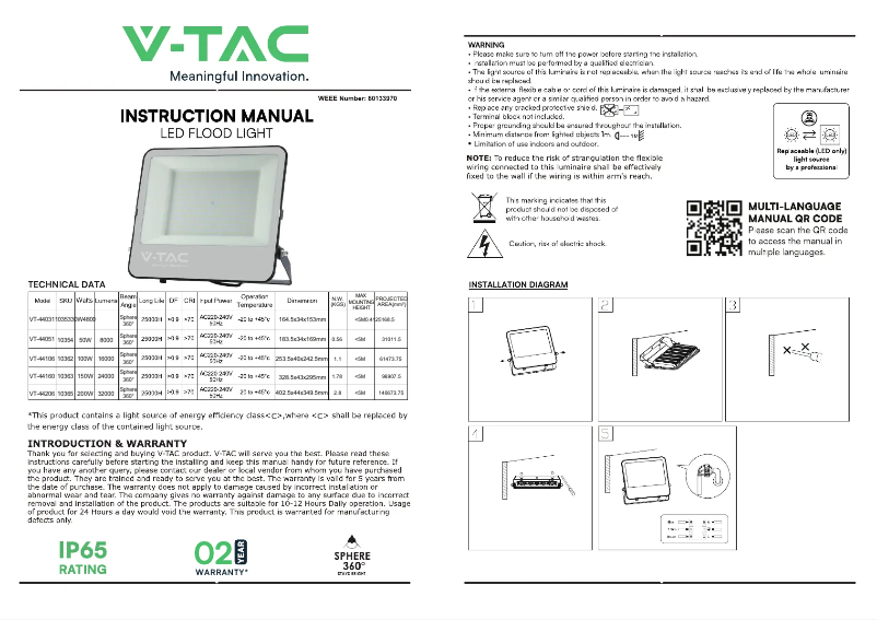 First page image of the manual for VT-44160
