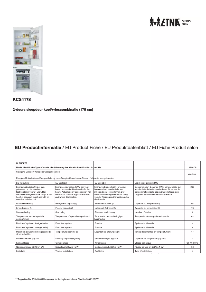 Page 1 of the manual Technical Sheet Etna KCS4178
