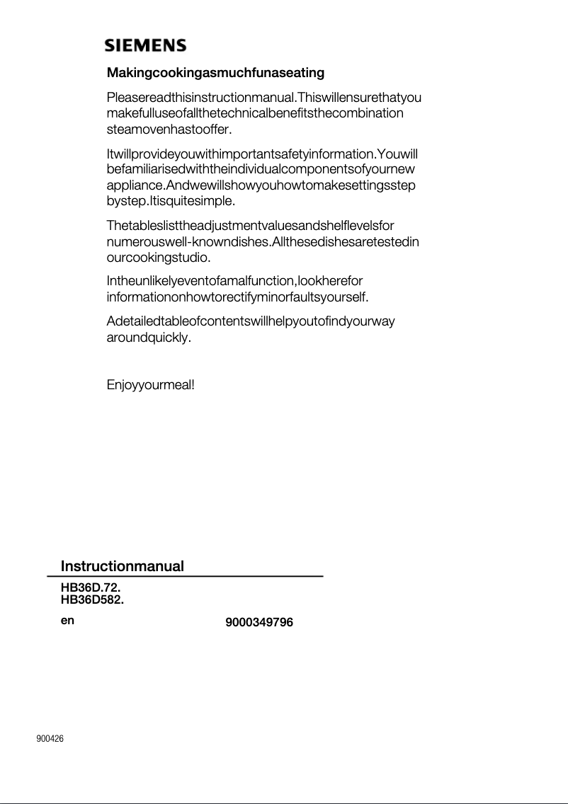 First page image of the manual for HB36D672