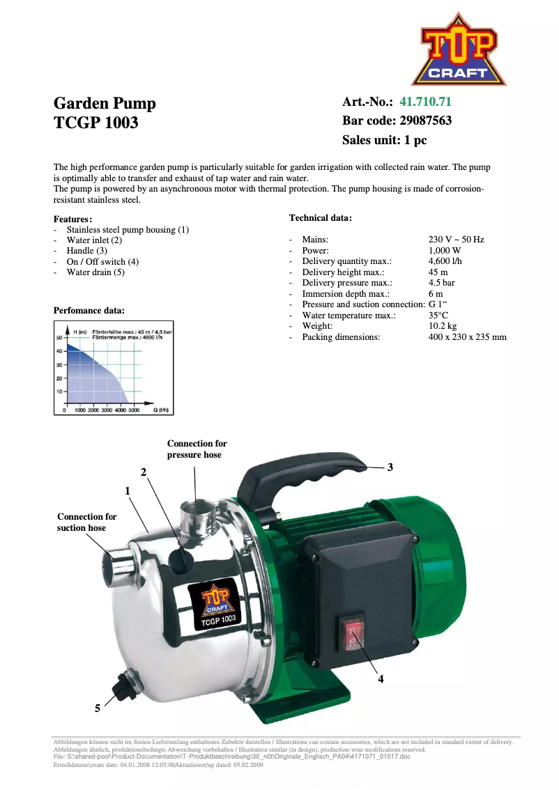 Image de la première page du manuel de l'appareil TCGP 1003