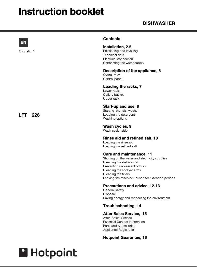 First page image of the manual for LFT 228 A