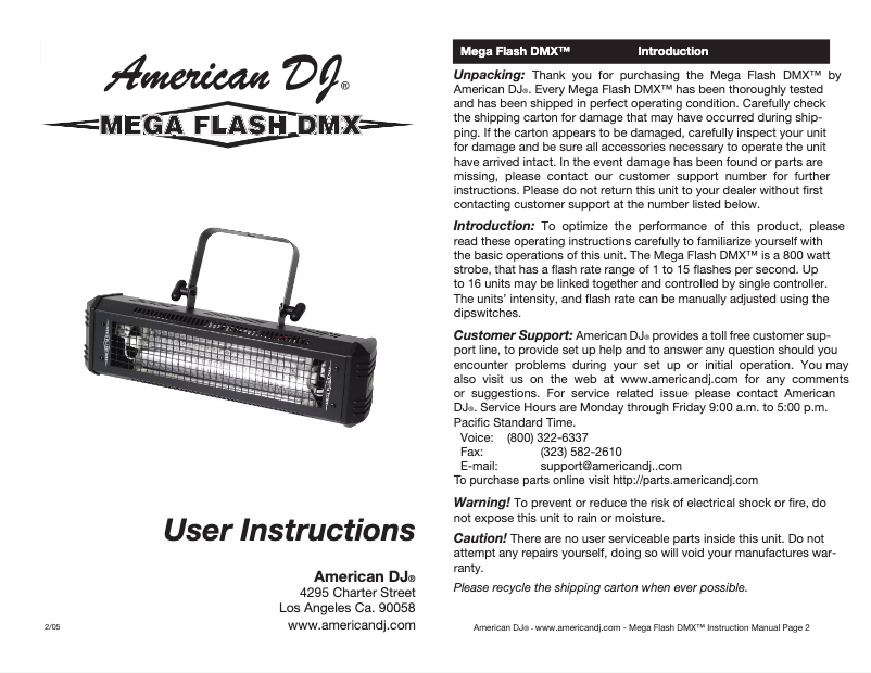 Page 1 of the manual User Manual American DJ Mega Flash DMX
