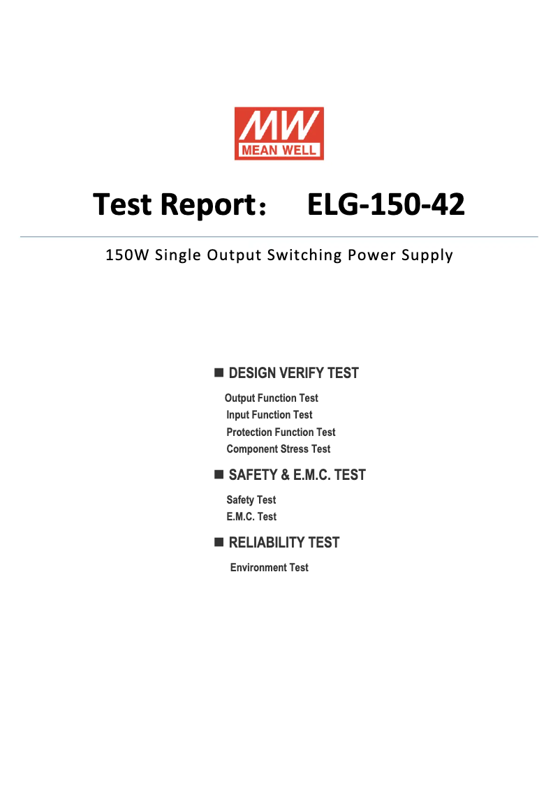 Page 1 of the manual Technical Sheet Mean Well ELG-150-42