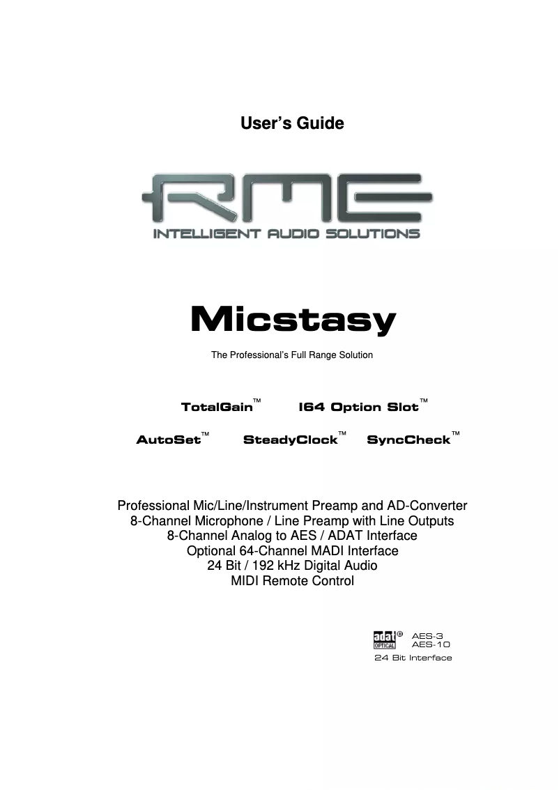 First page image of the manual for Micstasy