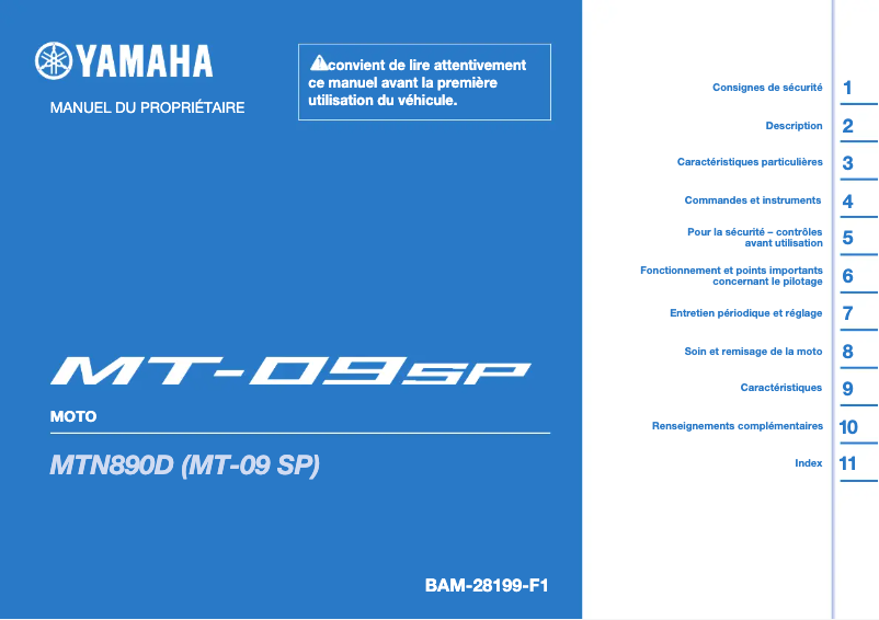 Page 1 of the manual User Manual Yamaha MT09 SP (2022)