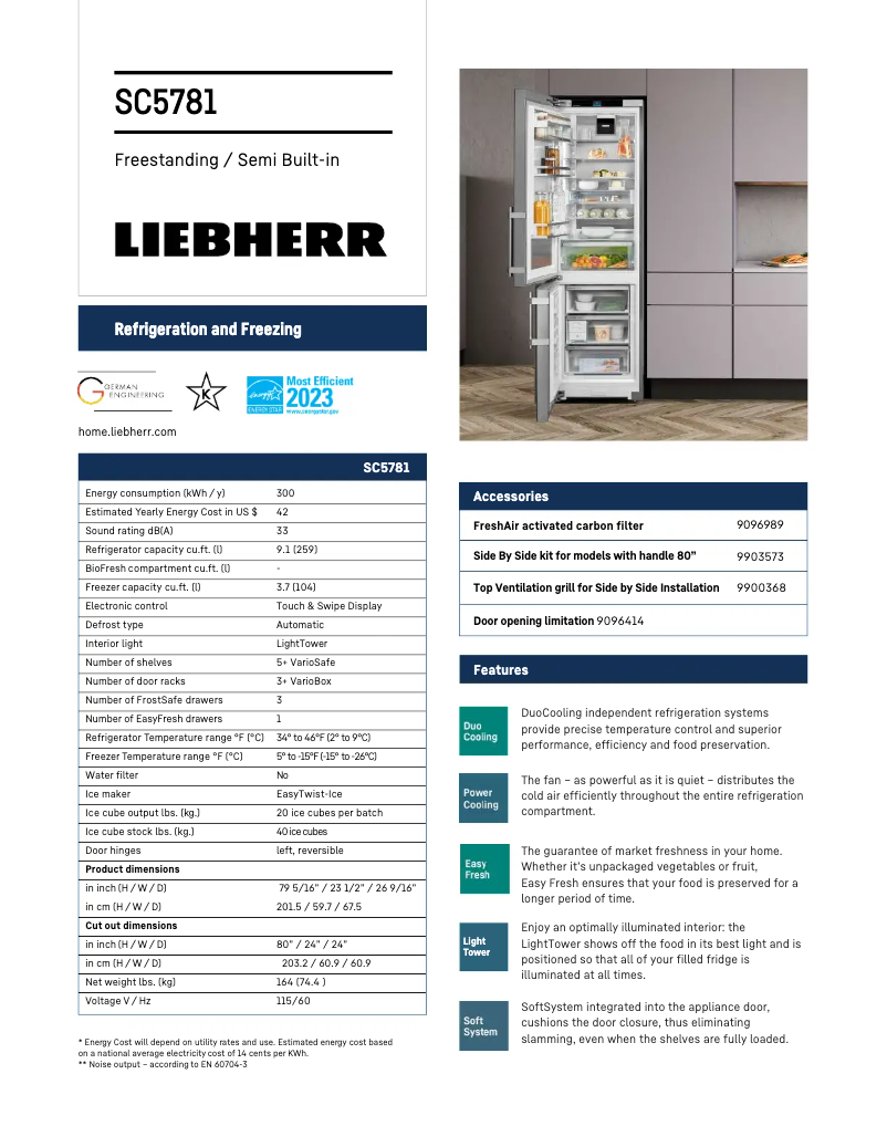 Page 1 of the manual Technical Sheet Liebherr SC5781
