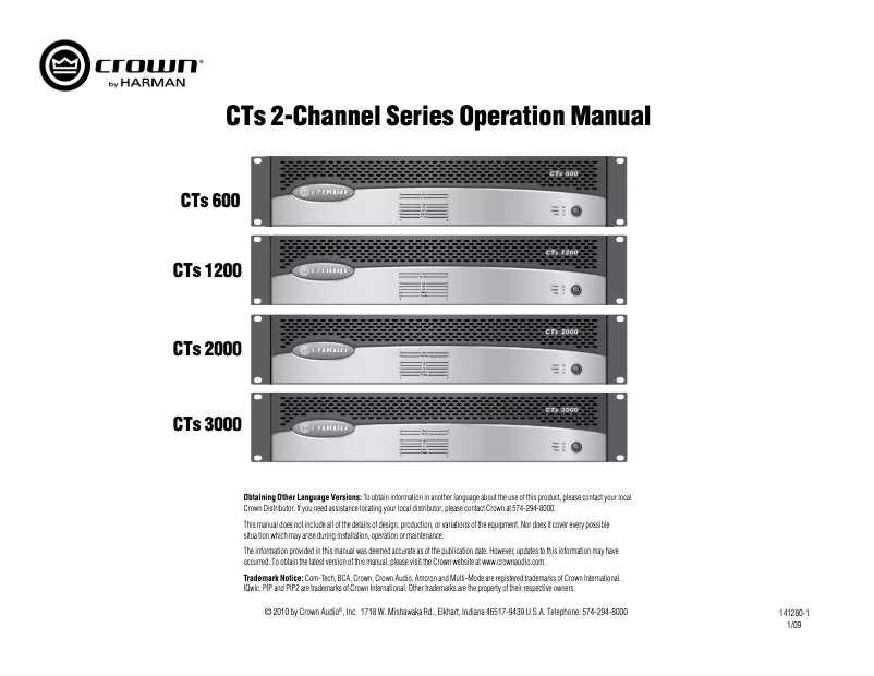Page 1 of the manual User Manual Crown CTs 1200