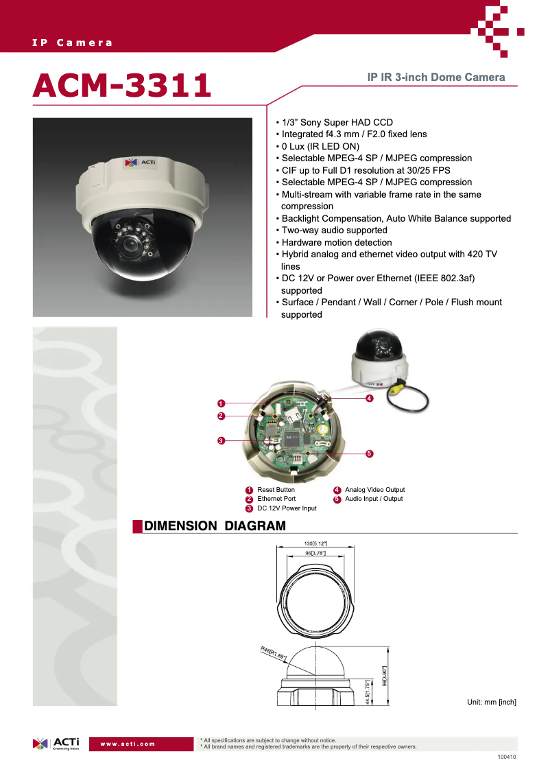 Page 1 of the manual Technical Sheet ACTi ACM-3311