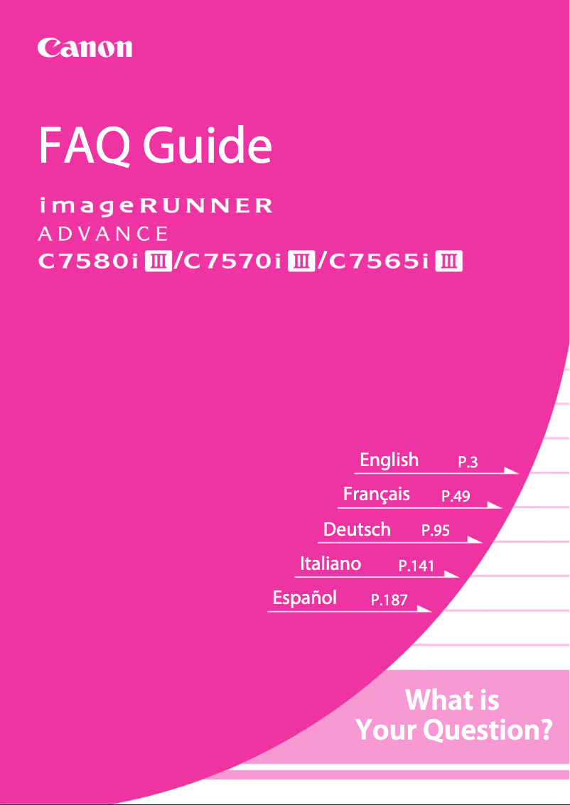 Page 1 of the manual FAQ Canon imageRUNNER ADVANCE C7580i III