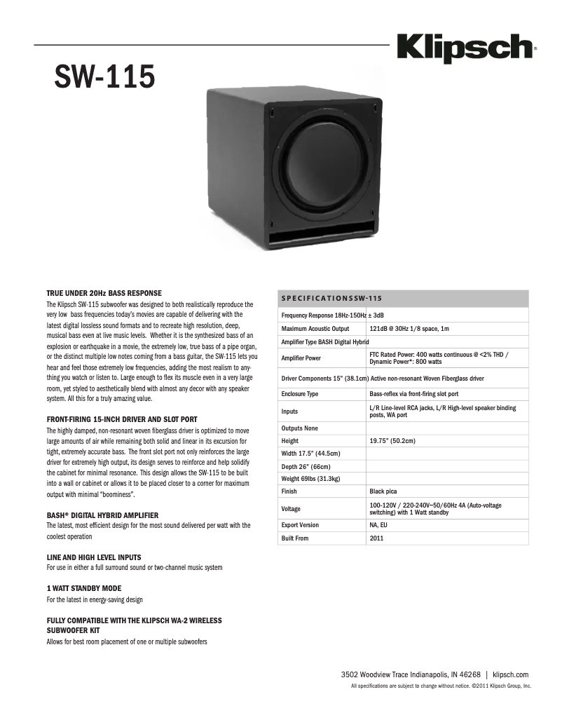 First page image of the manual for SW-115