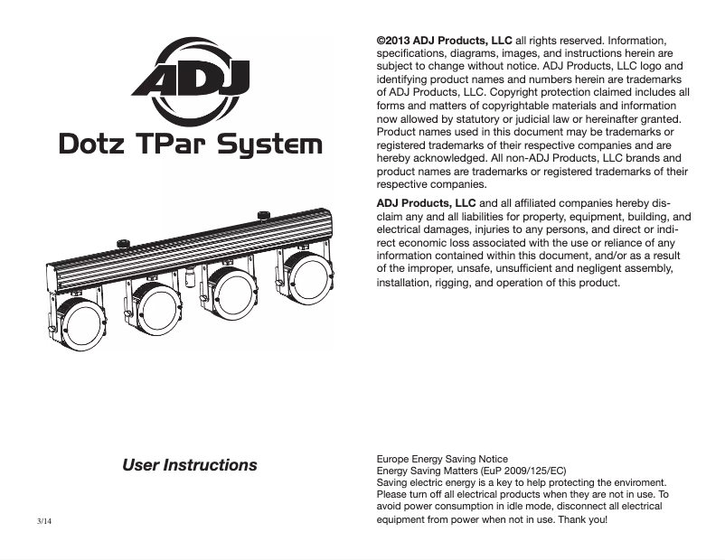 Page 1 of the manual User Manual American DJ Dotz TPar System