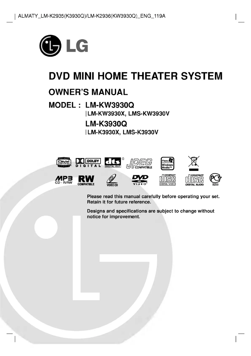 First page image of the manual for LM-KW3930Q