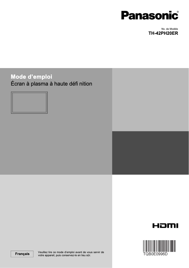 Page 1 of the manual User Manual Panasonic TH-42PH20ER