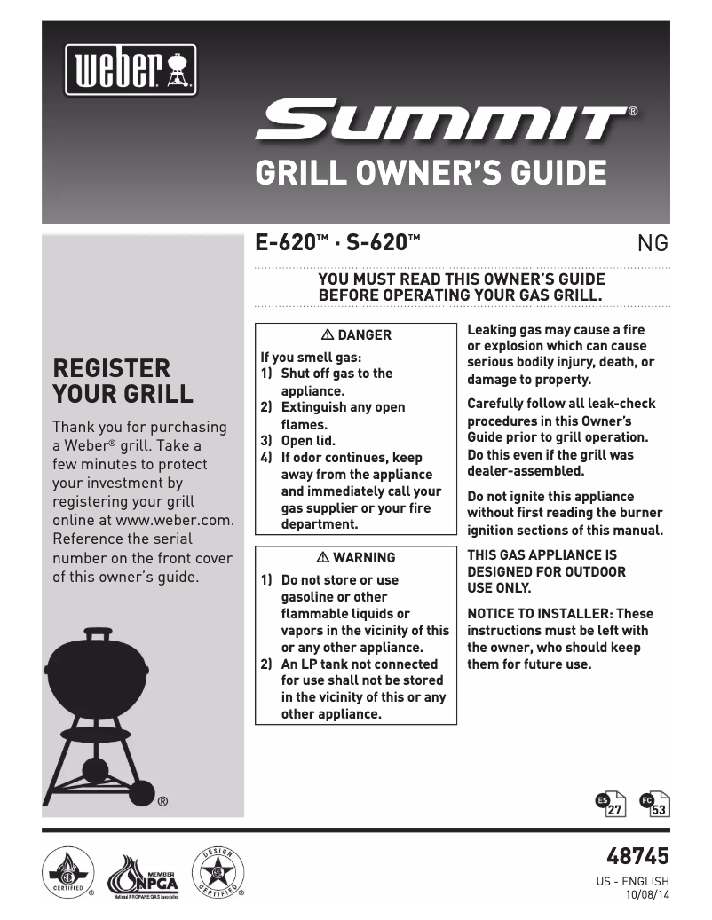 Page 1 of the manual Use and Maintenance Manual Weber Summit S-620