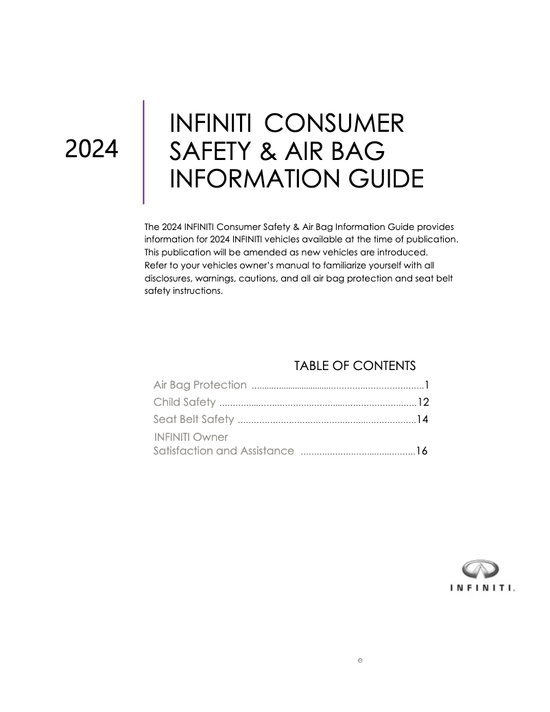Page 1 of the manual Safety Instructions Infiniti QX60 (2024)