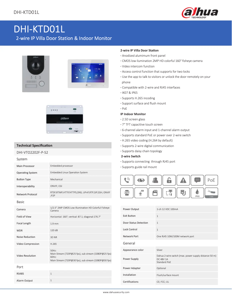 Page 1 of the manual Technical Sheet Dahua Technology KTD01L