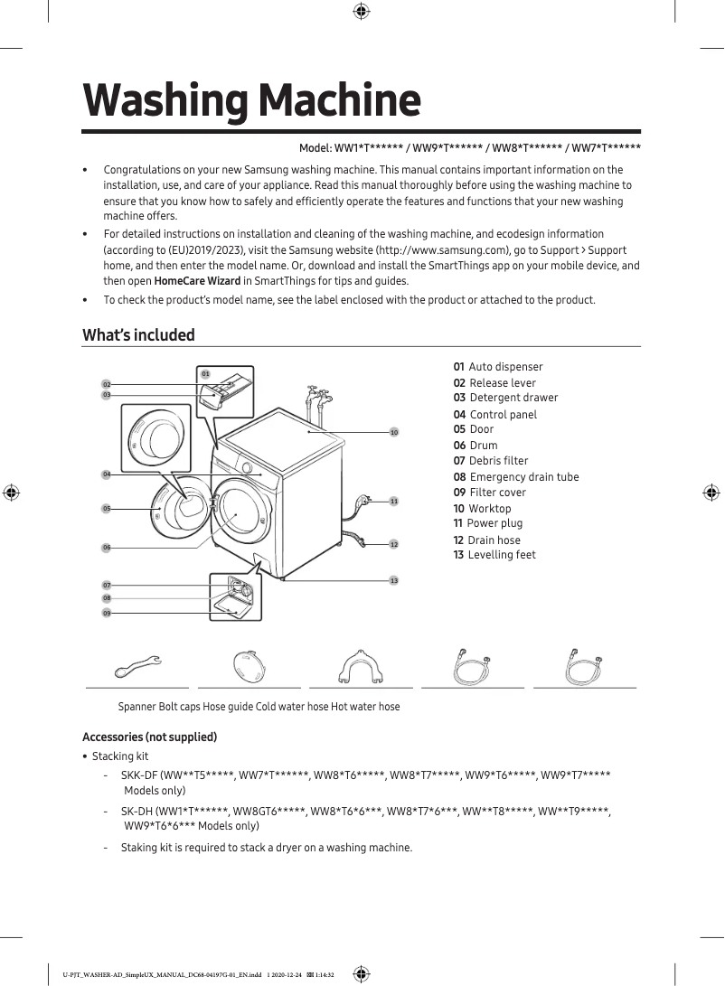 First page image of the manual for WW10TA046AE