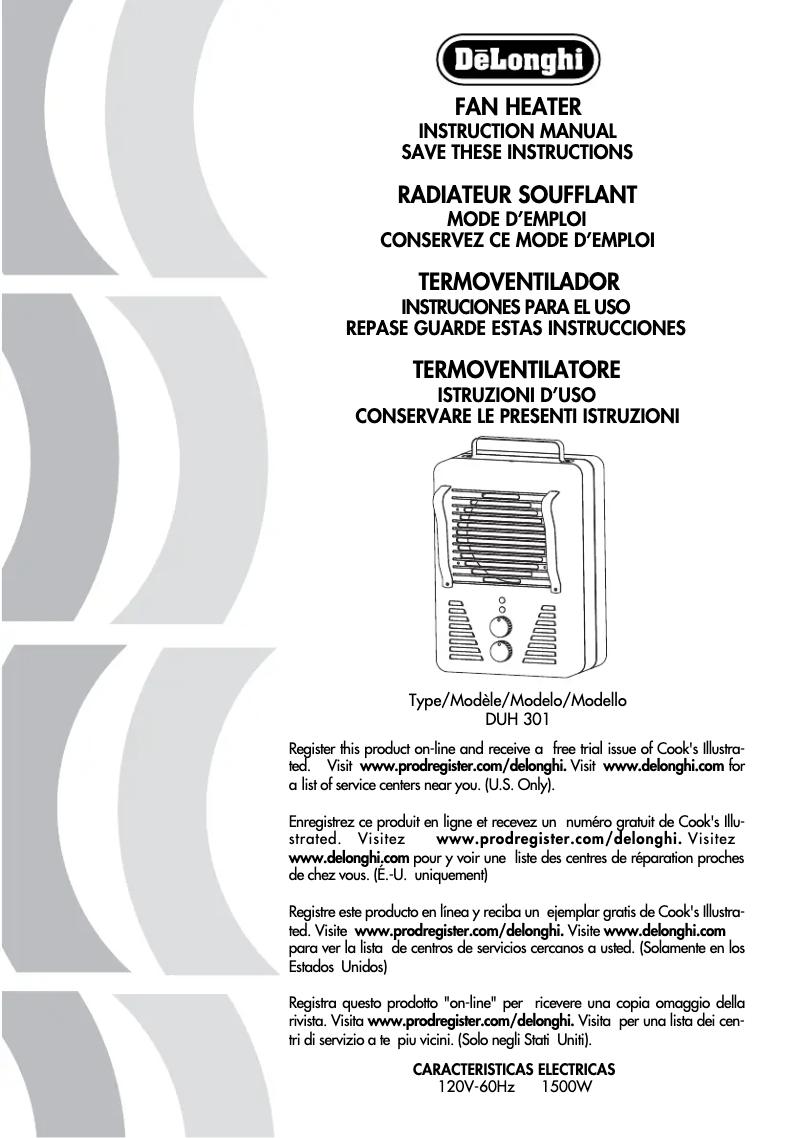 Page 1 of the manual User Manual DeLonghi DUH300