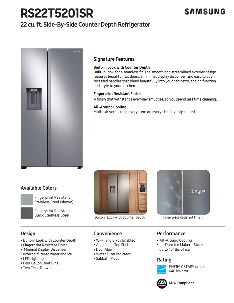 Page 1 of the manual Technical Sheet Samsung RS22T5201SG