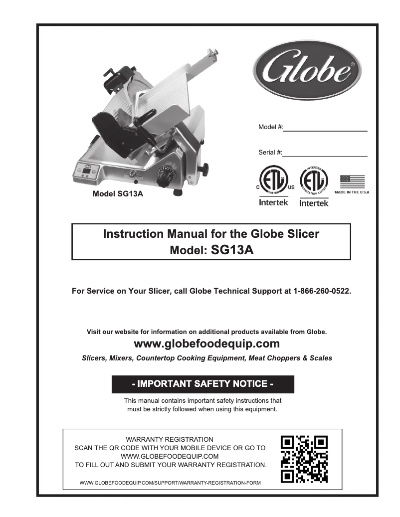 First page image of the manual for SG13A