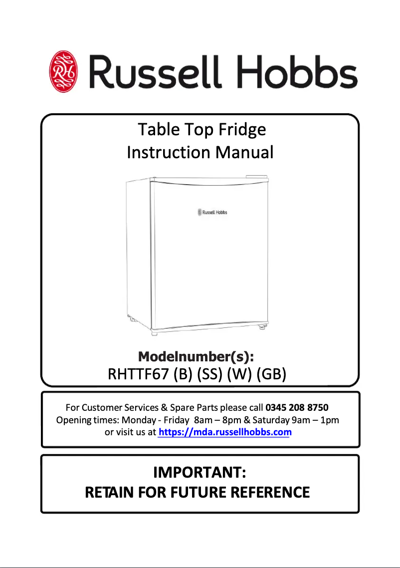 Page 1 of the manual User Manual Russell Hobbs RHTTF67B