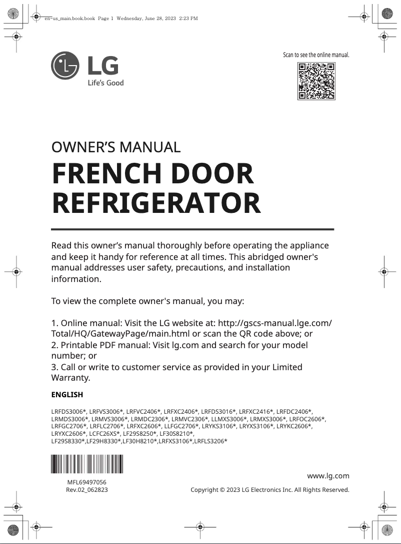 First page image of the manual for LRYKS3106S