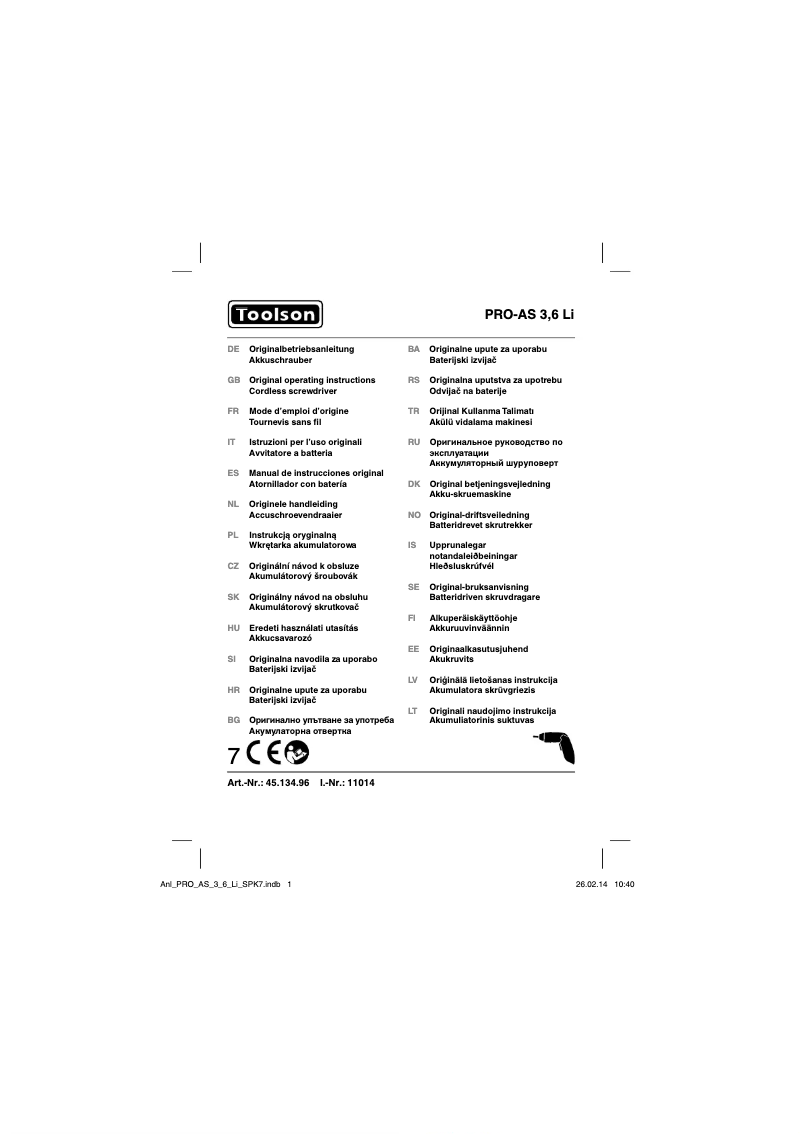 First page image of the manual for PRO-AS 3,6 Li