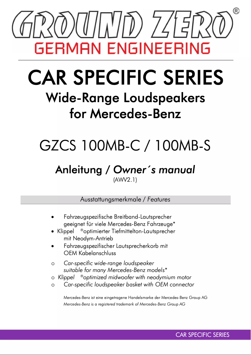 Page 1 of the manual User Manual Ground Zero GZCS 100MB-C