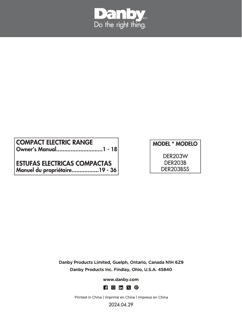 Page 1 of the manual User Manual Danby DER203W