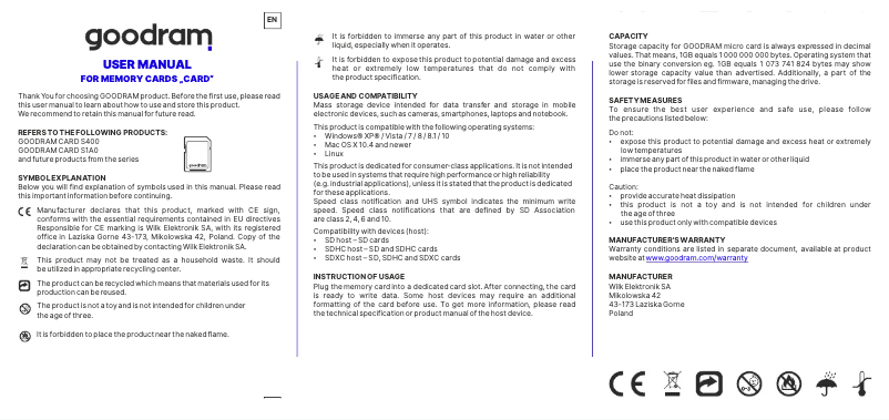 Page 1 de la notice Manuel utilisateur Goodram IR-M3AA-0640R12