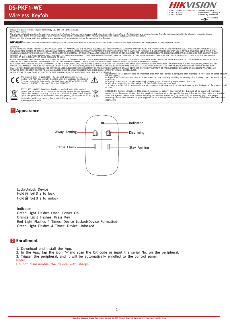 Page 1 of the manual User Manual Hikvision DS-PKF1-WB