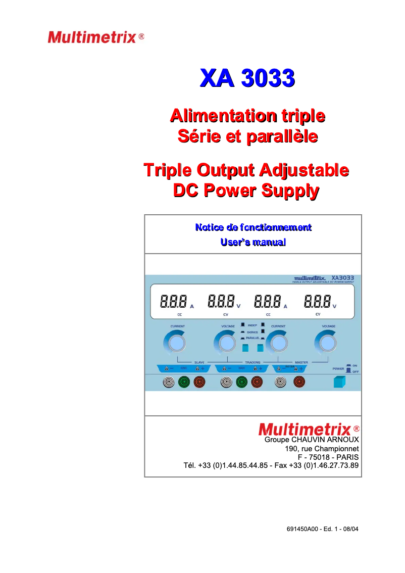 First page image of the manual for XA3033