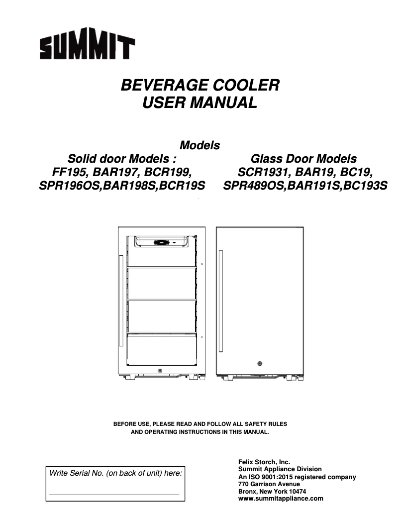 Page 1 of the manual User Manual Summit FF195H34CSS