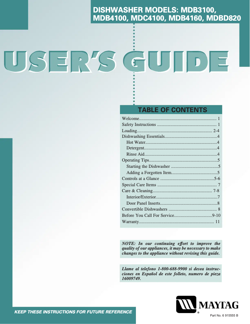 First page image of the manual for MDB3100