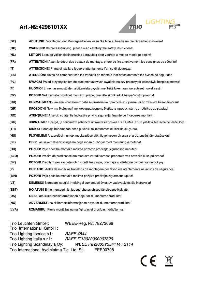 First page image of the manual for Totilas 429810131