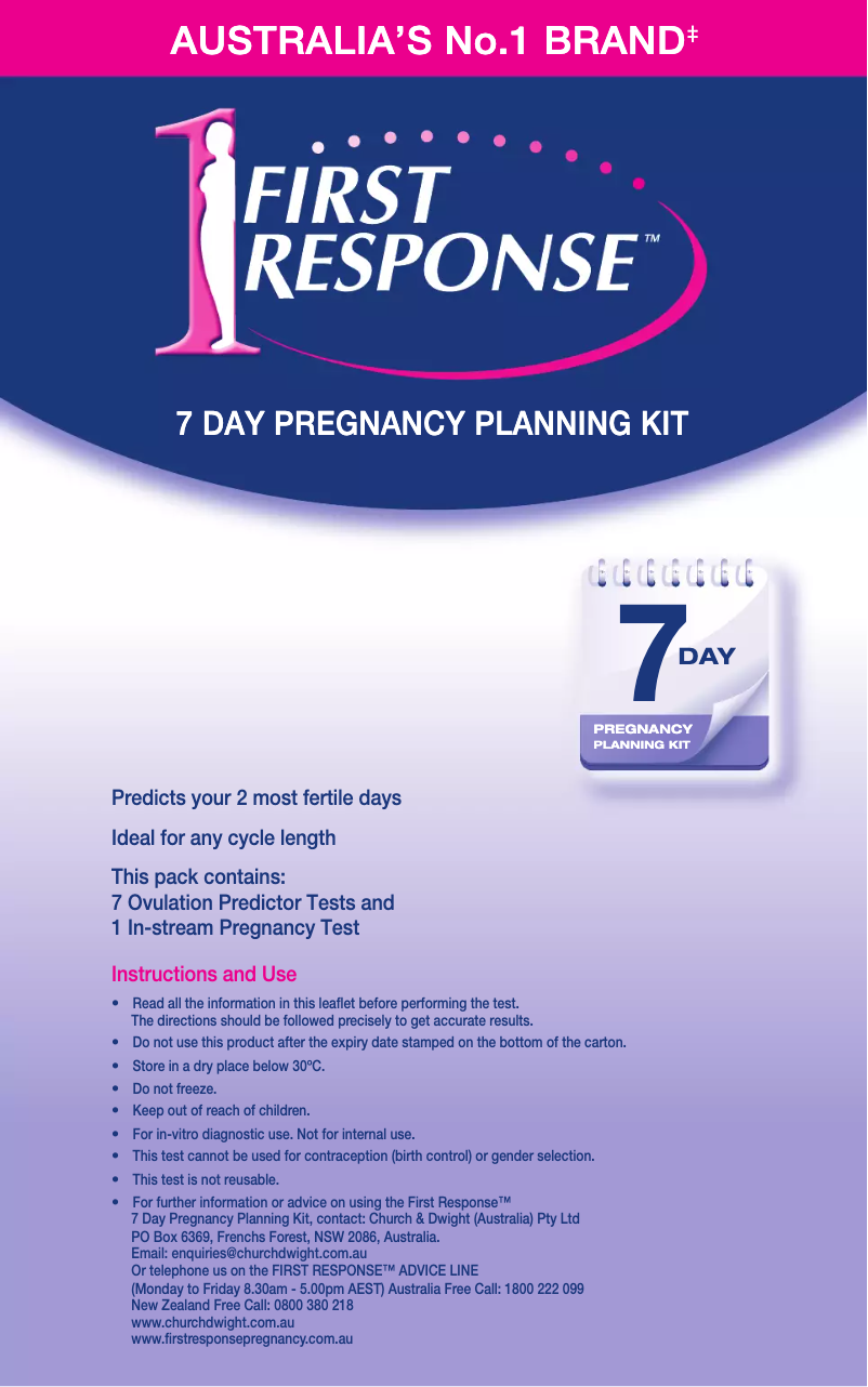 First page image of the manual for Pregnancy Planning Kit