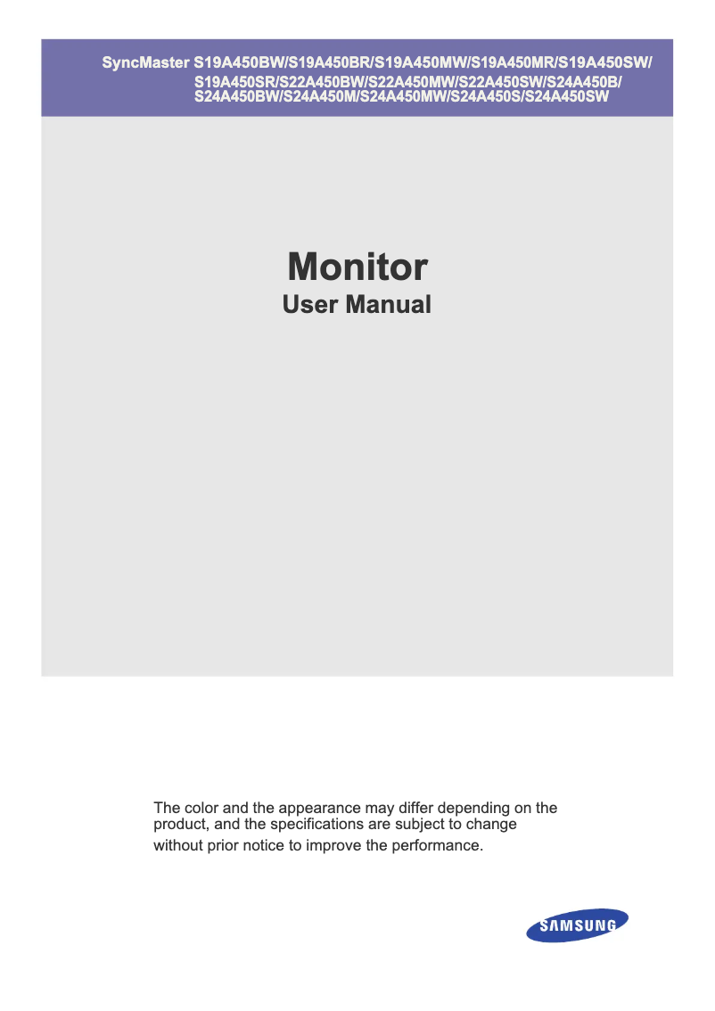 Page 1 of the manual User Manual Samsung S22A450SW