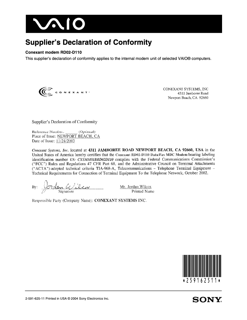 First page image of the manual for Vaio VGN-FS635B