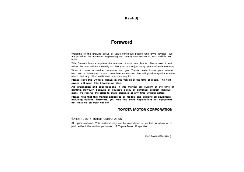 Page 1 of the manual User Manual Toyota RAV4 (2000)