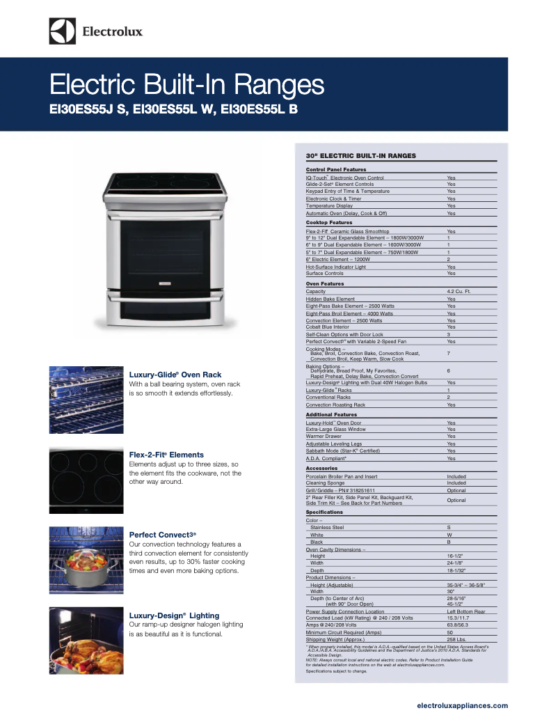 Page 1 of the manual Technical Sheet Electrolux EI30ES55JS