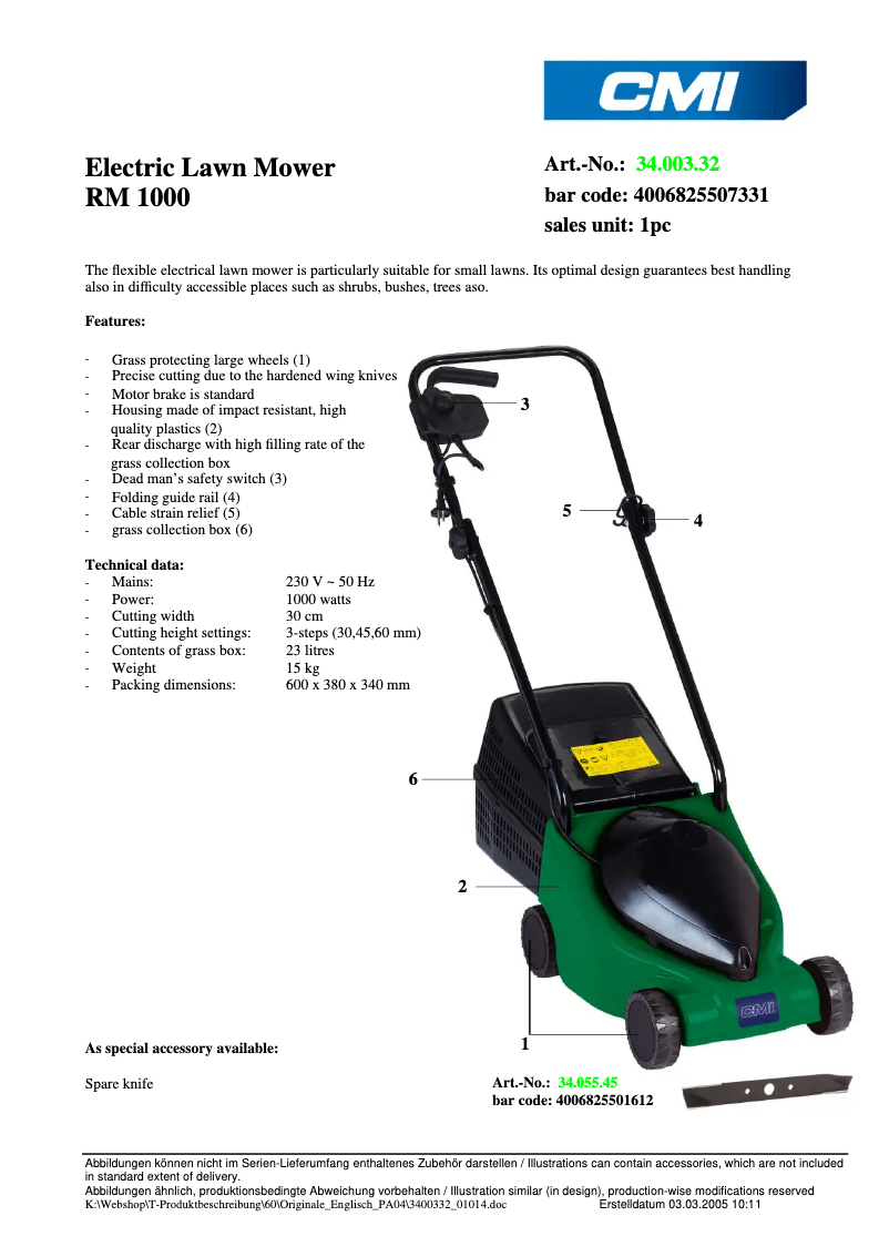 First page image of the manual for RM 1000