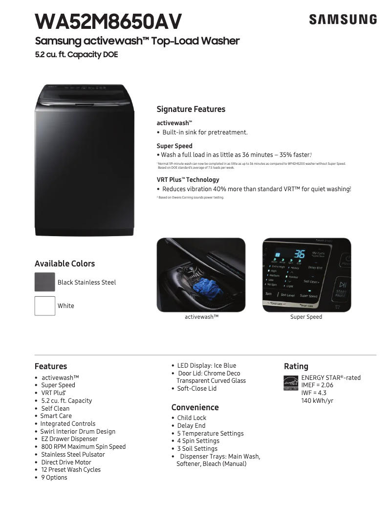 First page image of the manual for WA52M8650AV