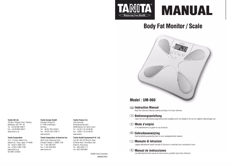 Page 1 of the manual User Manual Tanita UM-060