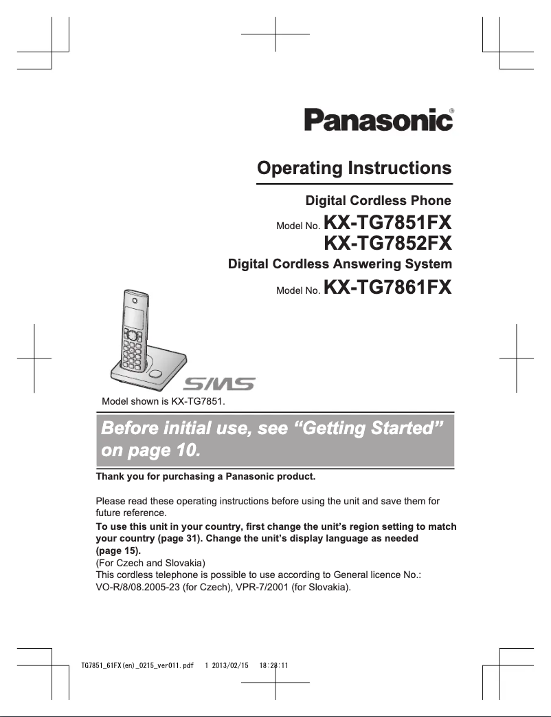 First page image of the manual for KX-TG7852