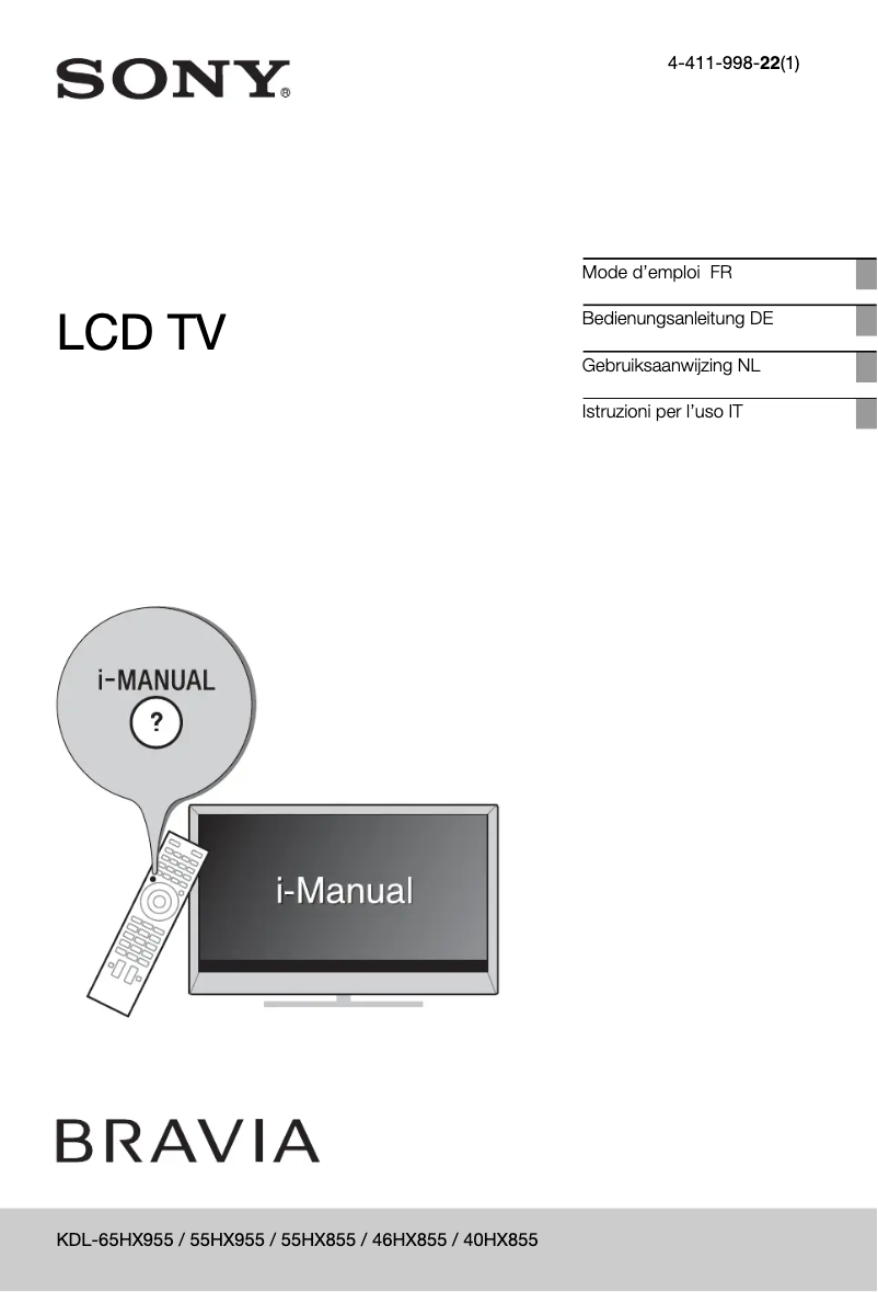 Page 1 of the manual User Manual Sony Bravia KDL-55HX855